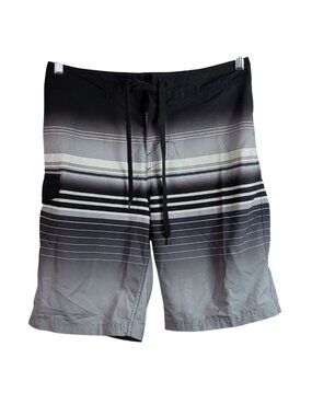 Sonoma Men Striped Board Shorts Swim Gray Black Size 30 Trunks Pocket Unlined